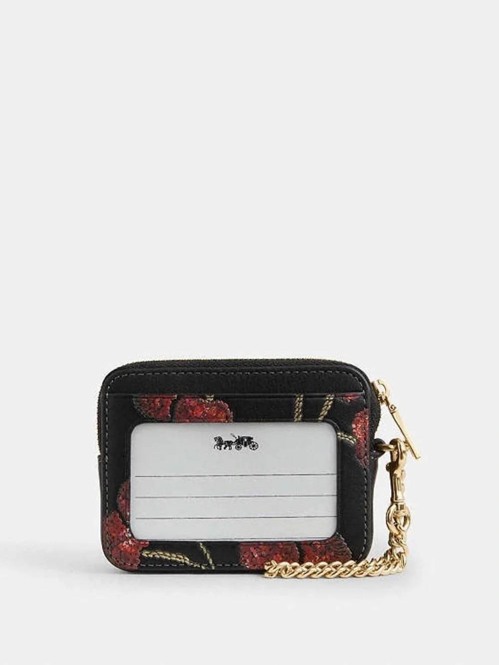 Coach cherry print zip card case new black gold hardware